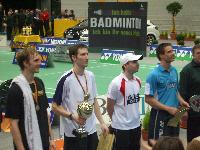 DM 2007: Die Siegerehrung im Herreneinzel: Björn Joppien (Mitte), Roman Spitko (links), Andreas Wölk und Maurice Niesner (rechts)